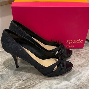 Kate Spade Black Sparkle Peep Toe Heels